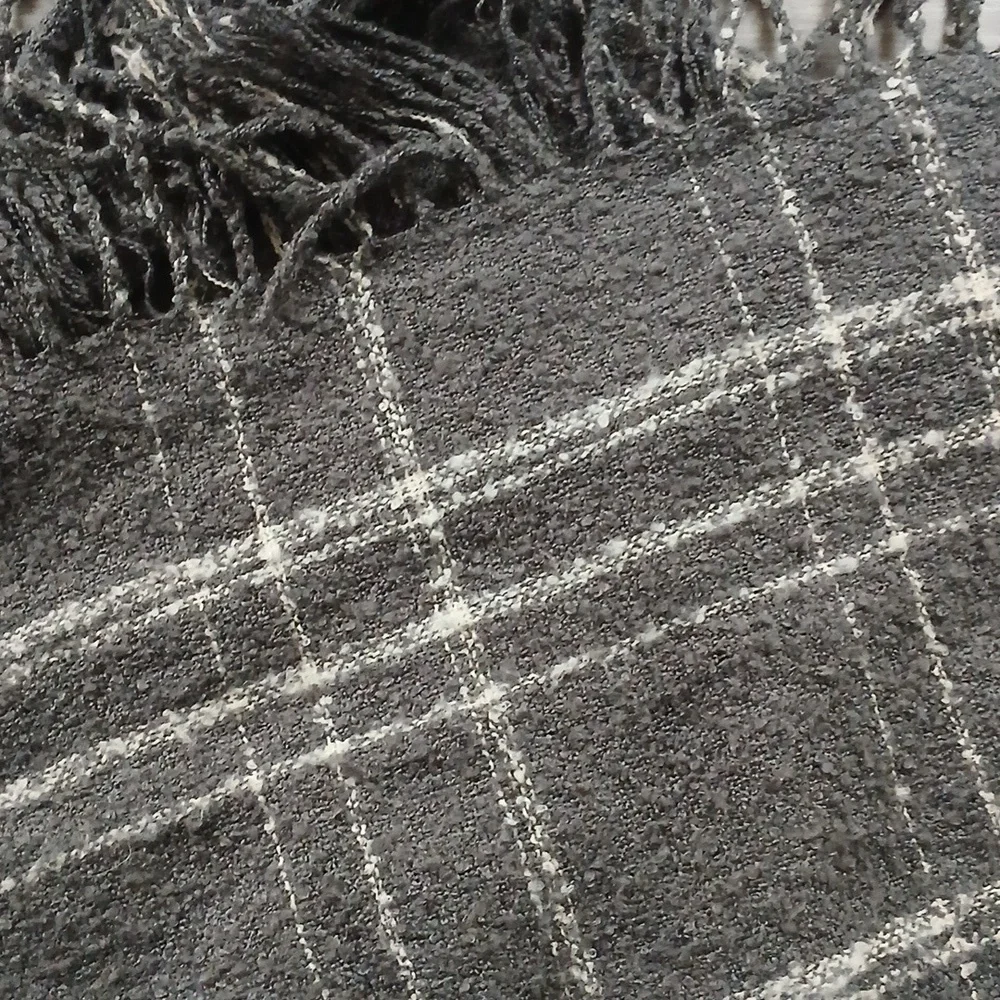 Charlotte Russe Black and Gray Plaid Infinity Scarf With Fringe